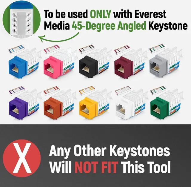 Alt view image 5 of 5 - Everest Media Solutions Bundle  2 Items: 45Term - Speed Termination Tool + 20 Pack of RJ45 CAT6A UTP Keystone Jacks - Black