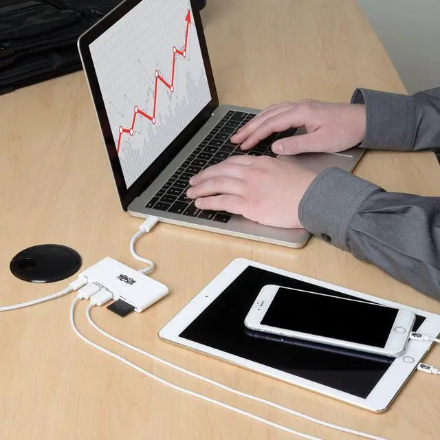 Alt view image 2 of 2 - Tripp Lite 2-Port USB-C to USB-A (2X) Portable Hub, Micro SD & SD/MMC Reader & USB-C PD Charging Port, USB 3.1 Gen 1 Type-C (U460-002-2AM-C)