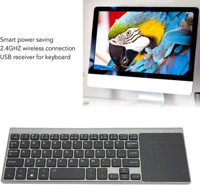 Alt view image 3 of 5 - ASHATA Wireless Keyboard with Touchpad, 2.4G USB Receiver, Full Size Keyboard for PC Computer Laptop TV Tablet, Easy Media Control & Silent Typing