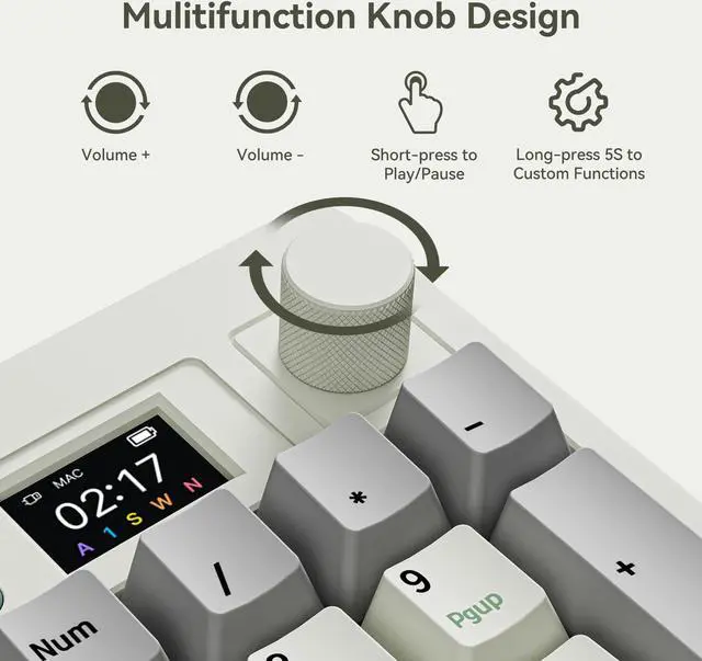 Alt view image 3 of 5 - BOYI K104Pro Retro Mechanical Keyboard with Screen&Knob,Gasket Structure BT5.0/2.4G/Type-C Wired 100% Full Size RGB HotSwap Linear Lubed Switches NKRO Keyboard for Working&Gaming