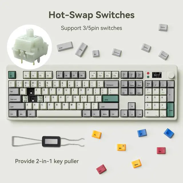 Alt view image 5 of 5 - BOYI K104Pro Retro Mechanical Keyboard with Screen&Knob,Gasket Structure BT5.0/2.4G/Type-C Wired 100% Full Size RGB HotSwap Linear Lubed Switches NKRO Keyboard for Working&Gaming