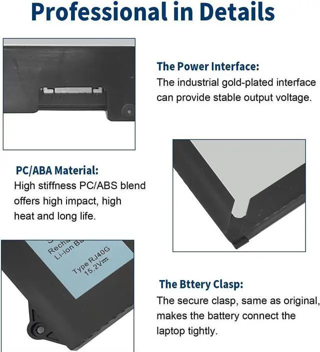 Alt view image 3 of 5 - 63Wh RJ40G Laptop Battery Li-Polymer Replacement for Dell Latitude 14 5420 15 5520 Precision 15 3560 P137G P137G001 P104F P104F001 P104F002, fit for RJ4OG 01K2CF 075X16 WY9DX 0WK3F1 0M3KCN 005R42