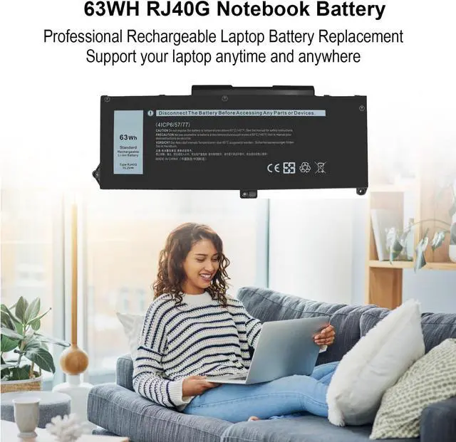 Alt view image 4 of 5 - 63Wh RJ40G Laptop Battery Li-Polymer Replacement for Dell Latitude 14 5420 15 5520 Precision 15 3560 P137G P137G001 P104F P104F001 P104F002, fit for RJ4OG 01K2CF 075X16 WY9DX 0WK3F1 0M3KCN 005R42