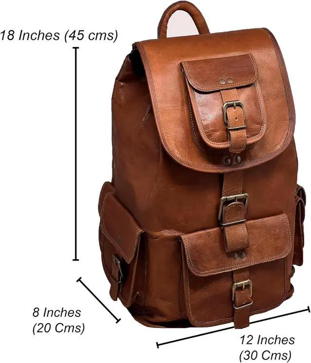 Alt view image 5 of 5 - Jaald 18" Leather Laptop Backpack Vintage Rucksack Daypack College Bag School Picnic Bag Full Grain Leather