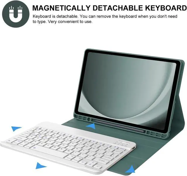 Alt view image 4 of 5 - BORIYUAN Keyboard Case for Samsung Galaxy Tab A9 Plus 5G 11 Inch 2023(SM-X210/X216/X218) - Detachable Wireless Bluetooth Keyboard Folio Smart Cover with S Pen Holder for Galaxy Tab A9+ 11" (Green)