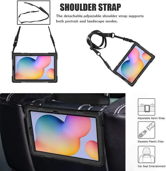 Alt view image 5 of 5 - ZenRich Bundle for Samsung Galaxy Tab S6 Lite 10.4'' 2024/2022/2020: 2-Pack Anti-Glare Tempered Glass Screen Protectors Plus Shockproof Rugged Case with Stand, Hand Strap, and Shoulder Belt, Black