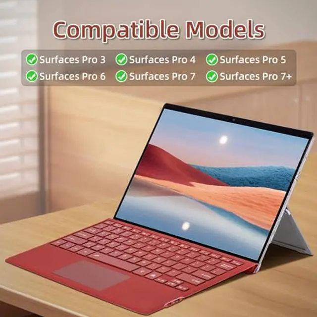 Alt view image 2 of 5 - mobee Type Cover for Microsoft Surface Pro 7+/ Pro 7 / Pro 6 / Pro 5 / Pro 4 / Pro 3,Slim Bluetooch Type Keyboard with Multi-Touch Trackpad Tablet Keyboard (Red Without Backlit)