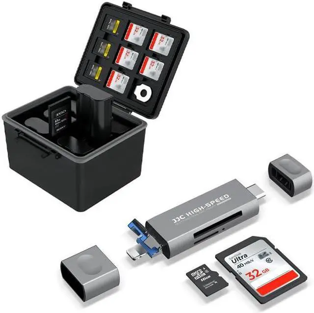 Main image of JJC 3IN1 SD Card Reader for iPhone iPad MacBook+Camera Battery and Memory Card Case