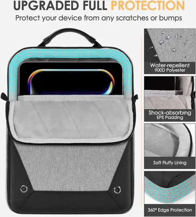 Alt view image 4 of 5 - MoKo 12.9 Inch Tablet Sleeve Bag 360° Protection Compatible with 13 Inch New iPad Pro M4 & Air M2 2024, iPad Pro 12.9 M2&M1, Galaxy Tab S8/S9 Plus 12.4" 2023, with Handle and Shoulder Strap, Gray