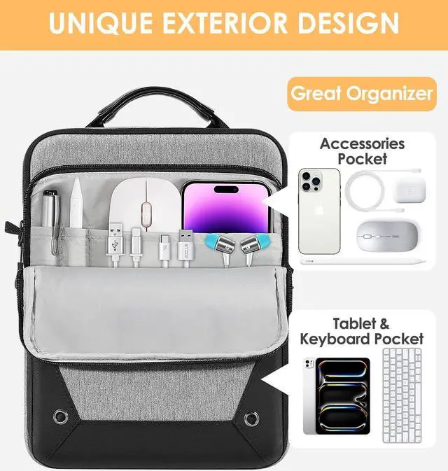 Alt view image 5 of 5 - MoKo 12.9 Inch Tablet Sleeve Bag 360° Protection Compatible with 13 Inch New iPad Pro M4 & Air M2 2024, iPad Pro 12.9 M2&M1, Galaxy Tab S8/S9 Plus 12.4" 2023, with Handle and Shoulder Strap, Gray