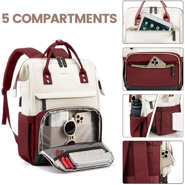 Alt view image 3 of 5 - LOVEVOOK Laptop Backpack for Women, 15.6 Inch Work Business Backpacks Purse with USB Port, Large Capacity Nurse Bag College Bookbag for School, Waterproof Casual Daypack for Travel