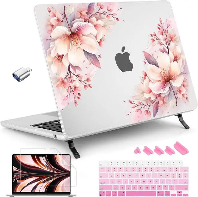 Main image of Tuiklol Case for MacBook Air 15 inch 2025 2024 2023 Model A3241 M4 / M3 A3114 / M2 A2941, Bracket Hard Shell Case with Keyboard Cover for MacBook Air 15.3 Cover, Pink Big Flower