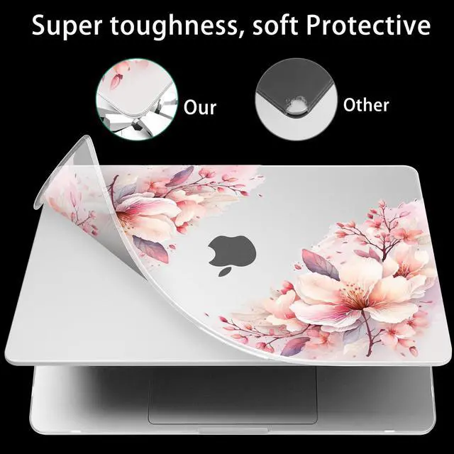 Alt view image 4 of 5 - Tuiklol Case for MacBook Air 15 inch 2025 2024 2023 Model A3241 M4 / M3 A3114 / M2 A2941, Bracket Hard Shell Case with Keyboard Cover for MacBook Air 15.3 Cover, Pink Big Flower