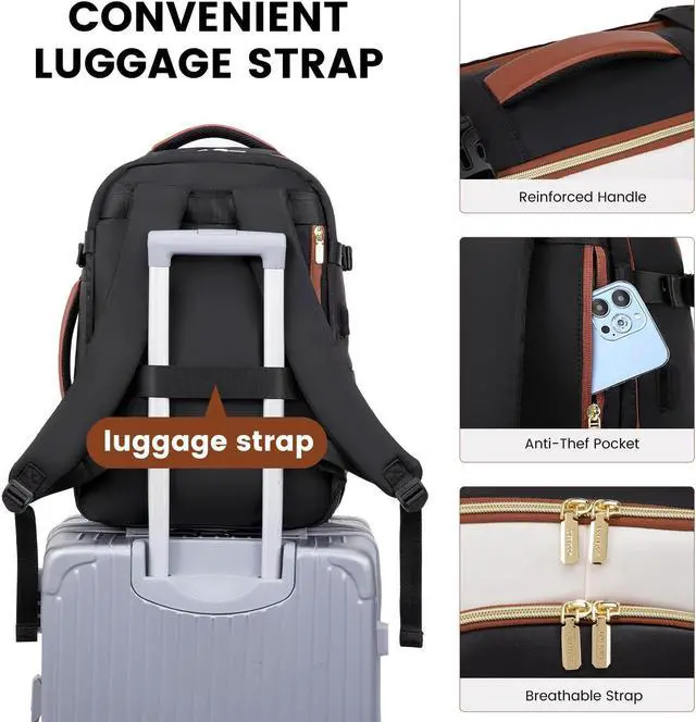 Alt view image 5 of 5 - LOVEVOOK Travel Backpack for Women & Men, 40L Carry On Backpack, Personal Item Bag with 3 Packing Cubes, Business Weekender Overnight Luggage Daypack, Fits 17 Inch Laptop, Black Beige