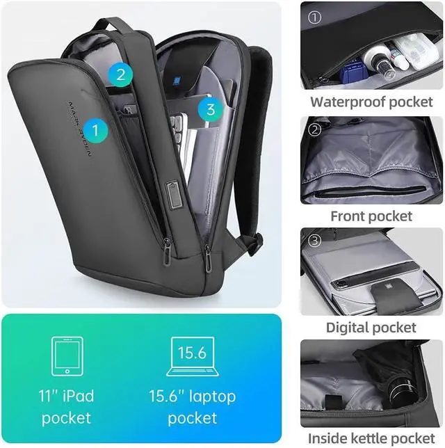 Alt view image 2 of 5 - MARK RYDEN Slim Laptop Backpack for Men, High Tech Backpack with Scratch Resistant Shell and USB Charging Port, Waterproof Business Backpack Ideal for Working, Commuting, Daily