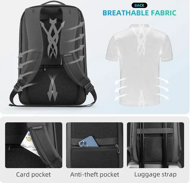 Alt view image 4 of 5 - MARK RYDEN Slim Laptop Backpack for Men, High Tech Backpack with Scratch Resistant Shell and USB Charging Port, Waterproof Business Backpack Ideal for Working, Commuting, Daily