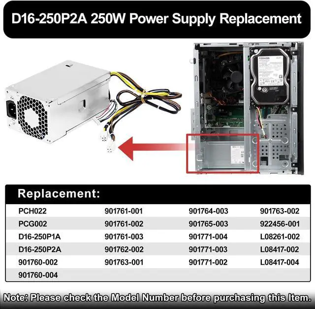 Alt view image 3 of 5 - LXun Upgrad D16-250P1A L08417-002 250W Power Supply Compatible with HP ProDesk 280 282 600 800 G3 480 400 G4 PCH022 L08417-004 901760-002 901761-001 901760-001 PA-2251-5 D16-250P2A Power Supply