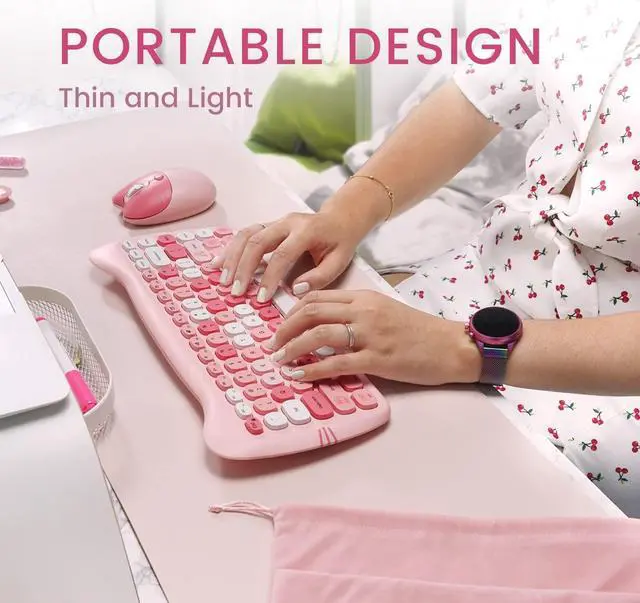 Alt view image 4 of 5 - Perixx PERIDUO-715 Wireless Mini Keyboard and Mouse Set - Cute Cat-Like Design - Pink Candy Colors - Type-C Adapter - US English