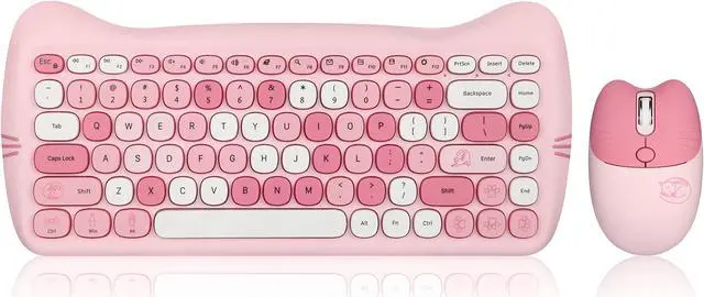 Main image of Perixx PERIDUO-715 Wireless Mini Keyboard and Mouse Set - Cute Cat-Like Design - Pink Candy Colors - Type-C Adapter - US English