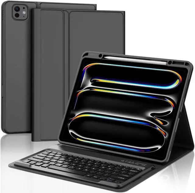 Main image of BORIYUAN Keyboard Case for New iPad Pro 13 Inch (M4) 2024, Detachable Wireless Bluetooth Keyboard Slim Folio Smart Cover for iPad Pro 13" with Pencil Holder  Black