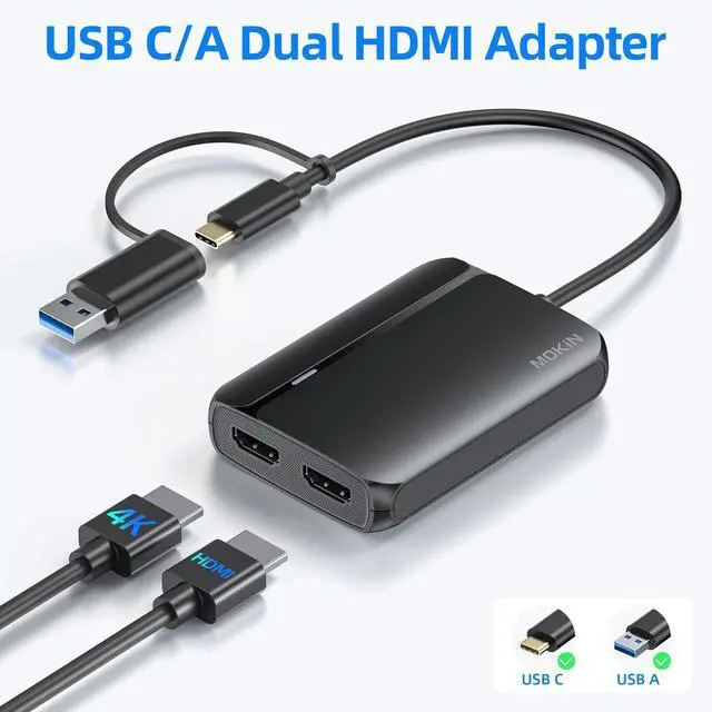 Alt view image 3 of 5 - MOKiN USB 3.0 to Dual HDMI Adapter for Dual Monitors, USB C to HDMI Adapter for Mac, Windows, 4K Dual HDMI Adapter Compatible with M1/M2 Mac, Windows, ChromeOS, Android