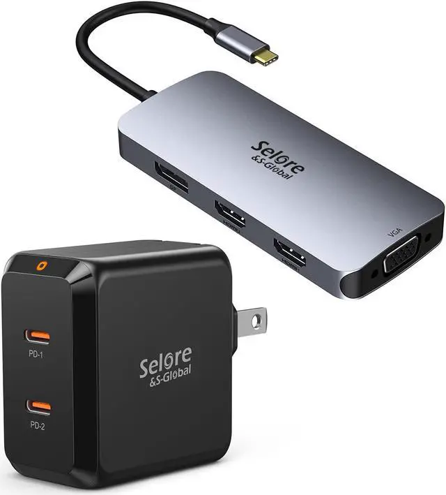 Main image of USB C Docking Station Dual HDMI Monitor Adapter, 67W GaN Charger With Dual USB C Ports, PD 3.0 Foldable PPS Fast Charging Block