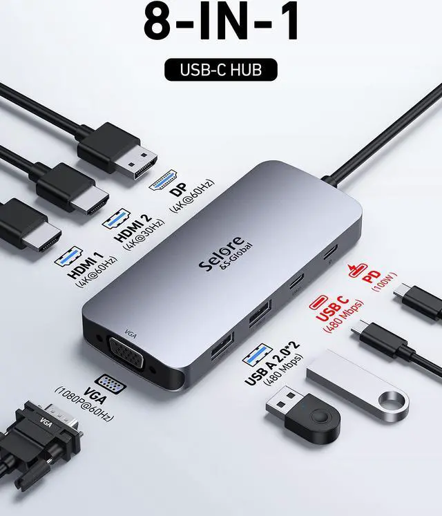 Alt view image 3 of 5 - USB C Docking Station Dual HDMI Monitor Adapter, 67W GaN Charger With Dual USB C Ports, PD 3.0 Foldable PPS Fast Charging Block