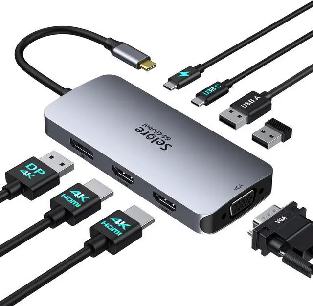 Alt view image 2 of 5 - USB C Docking Station Dual HDMI Monitor Adapter, 67W GaN Charger With Dual USB C Ports, PD 3.0 Foldable PPS Fast Charging Block