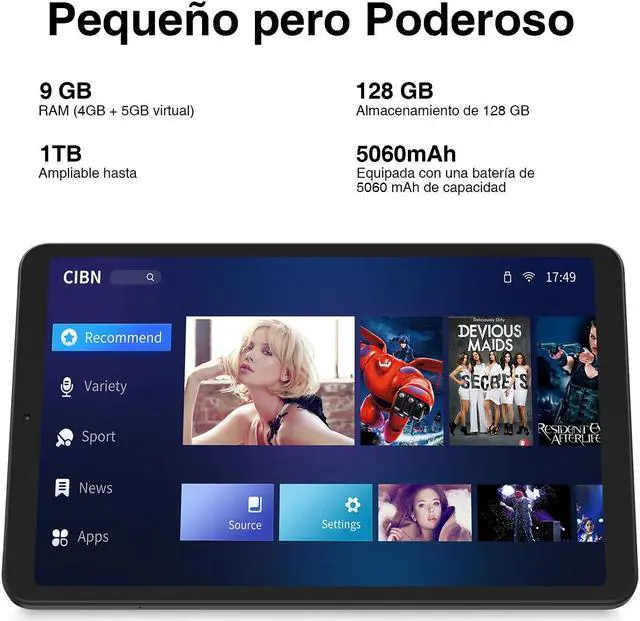 Alt view image 4 of 5 - DOOGEE T20 Mini Tablet,8 Inch Android 13 Tablets Octa Core 9GB(4+5GB) + 128GB ROM Expand 1TB, FHD Display, 5060mAh Battery, Face Unlock, WiFi 2.4G/5G Tablet, Dual Camera 13MP+5MP