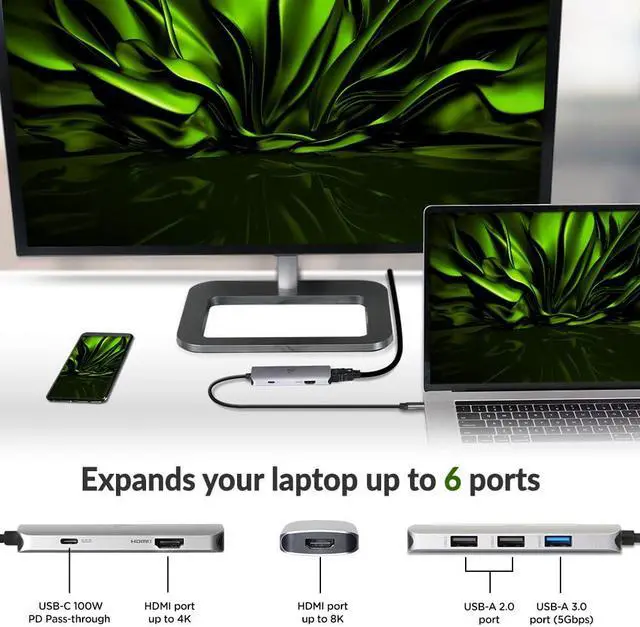 Alt view image 3 of 5 - IOGEAR USB-C 6-in-1 Travel Dock 8K Single Monitor Nano Dock Pro Up to 4K in Dual Display Mode, Dual Monitors Thunderbolt 3 4 Compatible for Laptop GUD3C8K2P