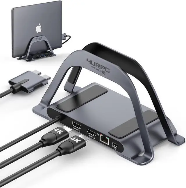 Main image of 4URPC USB C Docking Station Dual Monitor 4K for MacBook Pro/Air, Laptop Docking Station Stand Dual HDMI for Mac, Laptop Dock with 2 HDMI Ports, PD3.0, Ethernet, 3USB, SD/TF, Audio