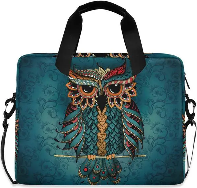 Main image of ALAZA Owl Print Boho Ethnic Laptop Case Bag Sleeve Portable Crossbody Messenger Briefcase w/Strap Handle, 13 14 15.6 inch