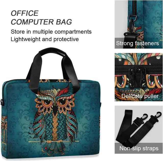 Alt view image 4 of 5 - ALAZA Owl Print Boho Ethnic Laptop Case Bag Sleeve Portable Crossbody Messenger Briefcase w/Strap Handle, 13 14 15.6 inch