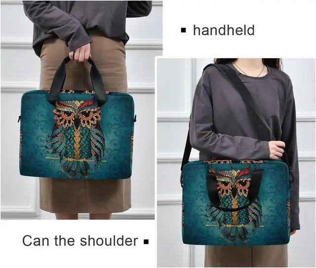 Alt view image 5 of 5 - ALAZA Owl Print Boho Ethnic Laptop Case Bag Sleeve Portable Crossbody Messenger Briefcase w/Strap Handle, 13 14 15.6 inch