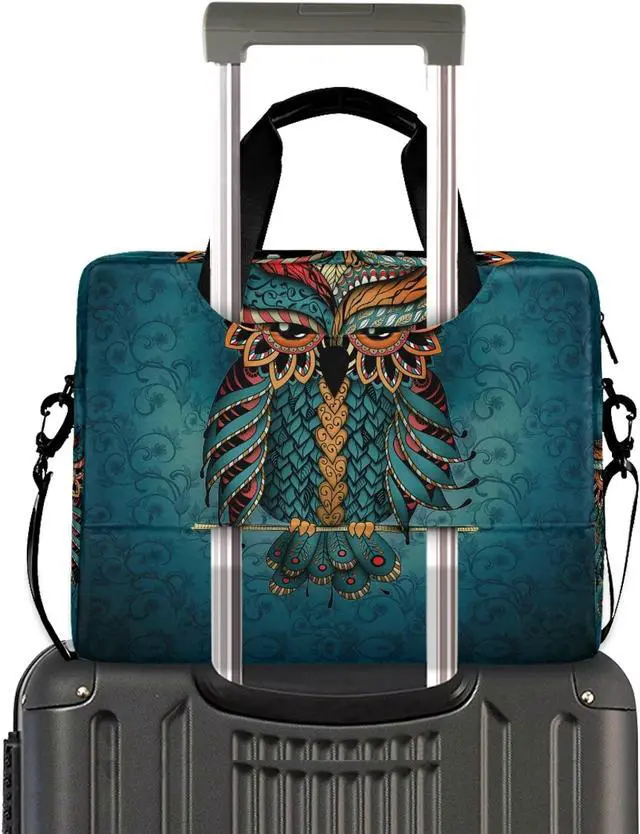 Alt view image 2 of 5 - ALAZA Owl Print Boho Ethnic Laptop Case Bag Sleeve Portable Crossbody Messenger Briefcase w/Strap Handle, 13 14 15.6 inch
