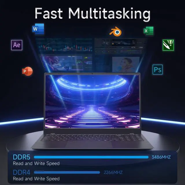 15.6-inch Laptop Computer, DDR5 12GB RAM 512GB SSD, Intel Celeron 