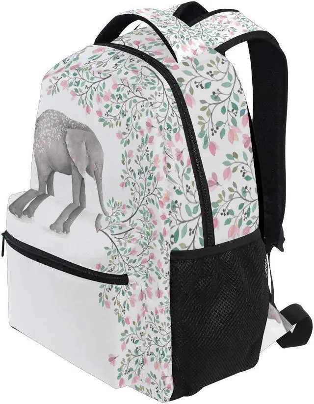 Alt view image 3 of 5 - ALAZA Elephant With Flowers Floral White Stylish Large Backpack Personalized Laptop iPad Tablet Travel School Bag with Multiple Pockets