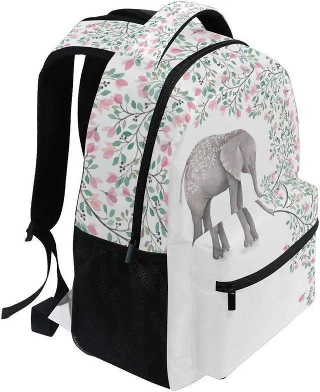 Alt view image 2 of 5 - ALAZA Elephant With Flowers Floral White Stylish Large Backpack Personalized Laptop iPad Tablet Travel School Bag with Multiple Pockets