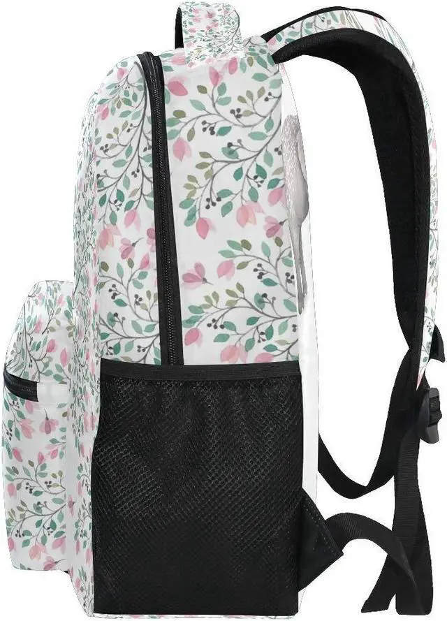 Alt view image 4 of 5 - ALAZA Elephant With Flowers Floral White Stylish Large Backpack Personalized Laptop iPad Tablet Travel School Bag with Multiple Pockets