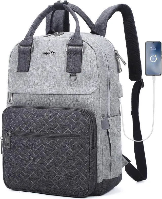 Main image of Angel Kiss Backpack Purse for Women, Large Travel Backpack with USB Port, Anti-Theft Design, Water-Resistant Daypack for Casual and Business for Work Grey