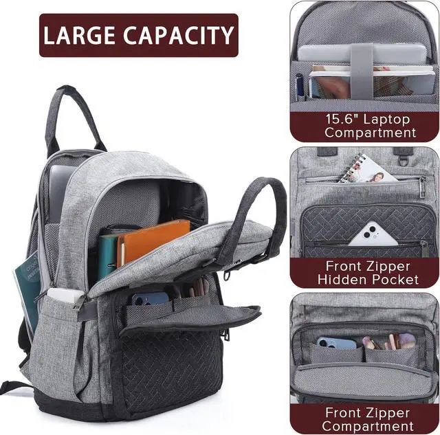 Alt view image 3 of 5 - Angel Kiss Backpack Purse for Women, Large Travel Backpack with USB Port, Anti-Theft Design, Water-Resistant Daypack for Casual and Business for Work Grey