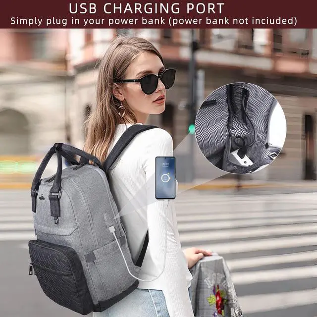 Alt view image 5 of 5 - Angel Kiss Backpack Purse for Women, Large Travel Backpack with USB Port, Anti-Theft Design, Water-Resistant Daypack for Casual and Business for Work Grey