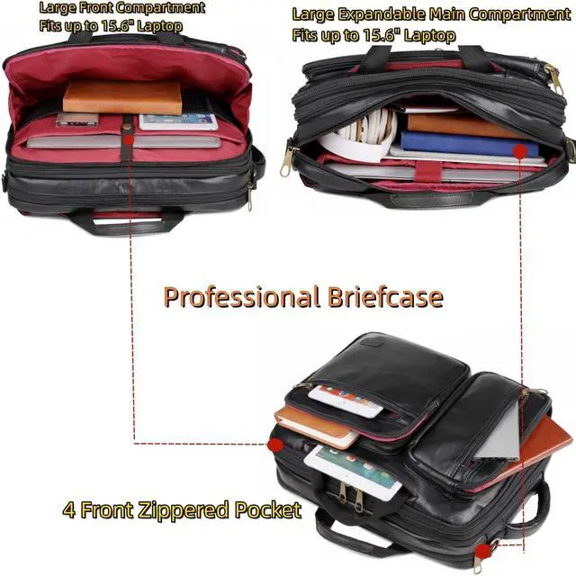 Alt view image 3 of 5 - Vegan Leather Laptop Backpack Briefcase Hybrid 15.6 Inch Laptop Travel Backpack Hiking College Backpack for Men BC-04 (Black)