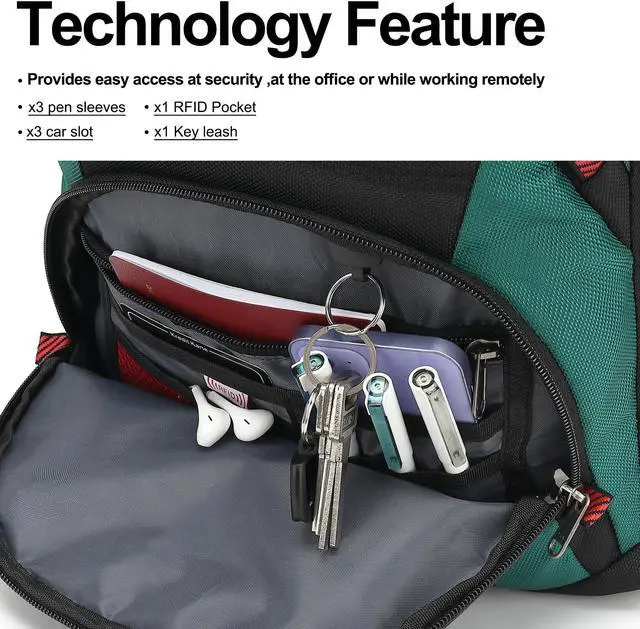 Alt view image 3 of 5 - Boavan Laptop Backpack for men, 17.3 inch Laptop Bag with USB Port, Waterproof Travel Work Backpack Purse, Anti-Theft Teacher Nurse Doctor Casual Bookbags Office Business backpackBlack&Deep Juniper