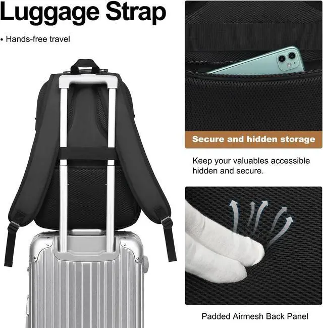 Alt view image 4 of 5 - Boavan Laptop Backpack for men, 17.3 inch Laptop Bag with USB Port, Waterproof Travel Work Backpack Purse, Anti-Theft Teacher Nurse Doctor Casual Bookbags Office Business backpackBlack&Deep Juniper