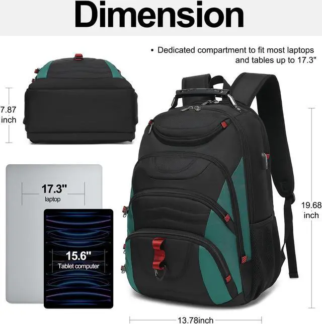 Alt view image 2 of 5 - Boavan Laptop Backpack for men, 17.3 inch Laptop Bag with USB Port, Waterproof Travel Work Backpack Purse, Anti-Theft Teacher Nurse Doctor Casual Bookbags Office Business backpackBlack&Deep Juniper