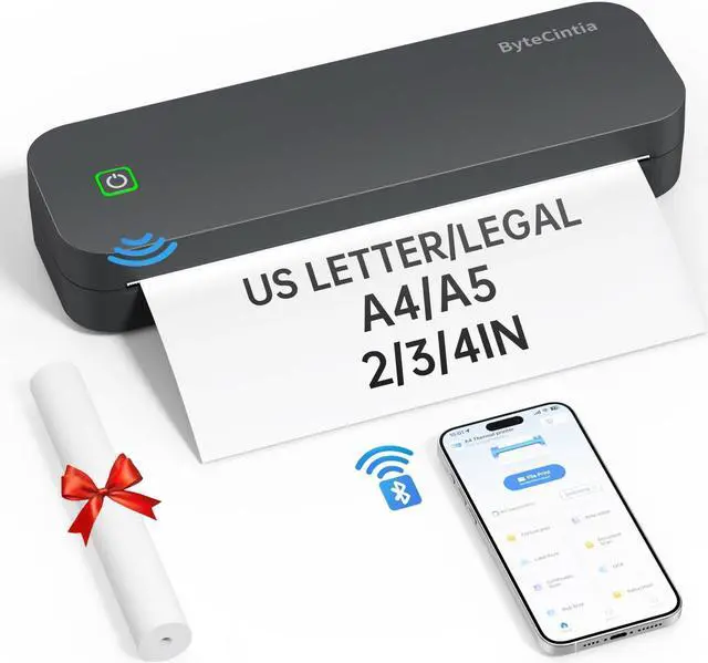Main image of ByteCintia Portable Printer for Travel, Bluetooth Thermal Printer Supports 8.5 x 11 Inch US Letter Size, Compatible with Android and iOS & Laptop Inkless Mobile for Office, Car, School