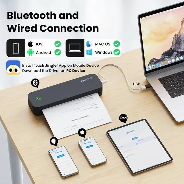 Alt view image 3 of 5 - ByteCintia Portable Printer for Travel, Bluetooth Thermal Printer Supports 8.5 x 11 Inch US Letter Size, Compatible with Android and iOS & Laptop Inkless Mobile for Office, Car, School