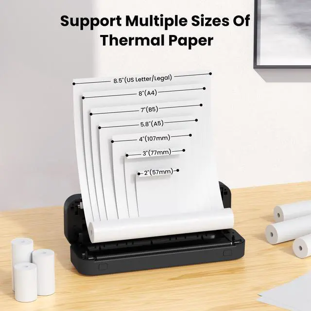 Alt view image 4 of 5 - ByteCintia Portable Printer for Travel, Bluetooth Thermal Printer Supports 8.5 x 11 Inch US Letter Size, Compatible with Android and iOS & Laptop Inkless Mobile for Office, Car, School