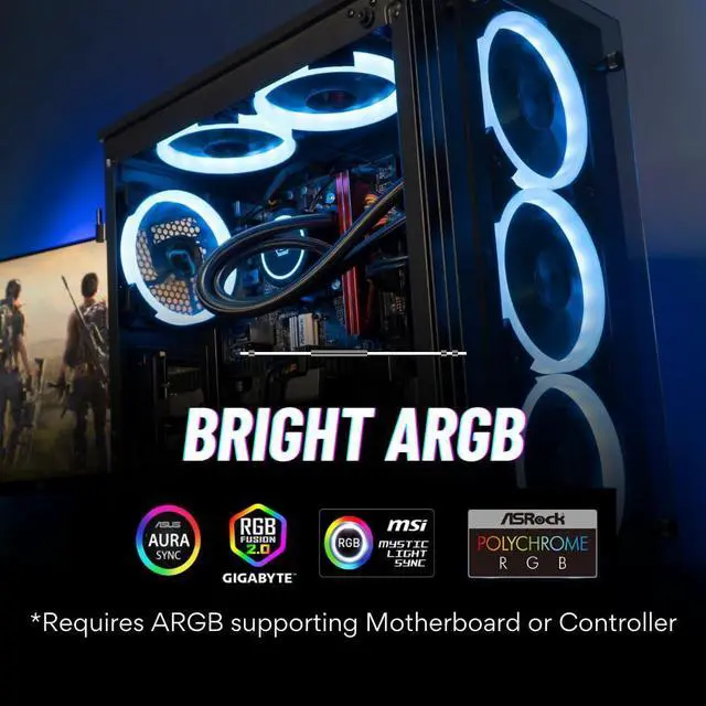 Alt view image 2 of 5 - Empowered PC 5-Pack Halo High Performance Quiet ARGB CPU Cooling Fans (600-2000rpm PWM, Daisy-Chainable, 2.6mm H2O Pressure & 56CFM Airflow @36dBA, 3-Pin, 25 x 120mm, 3yr Warranty)